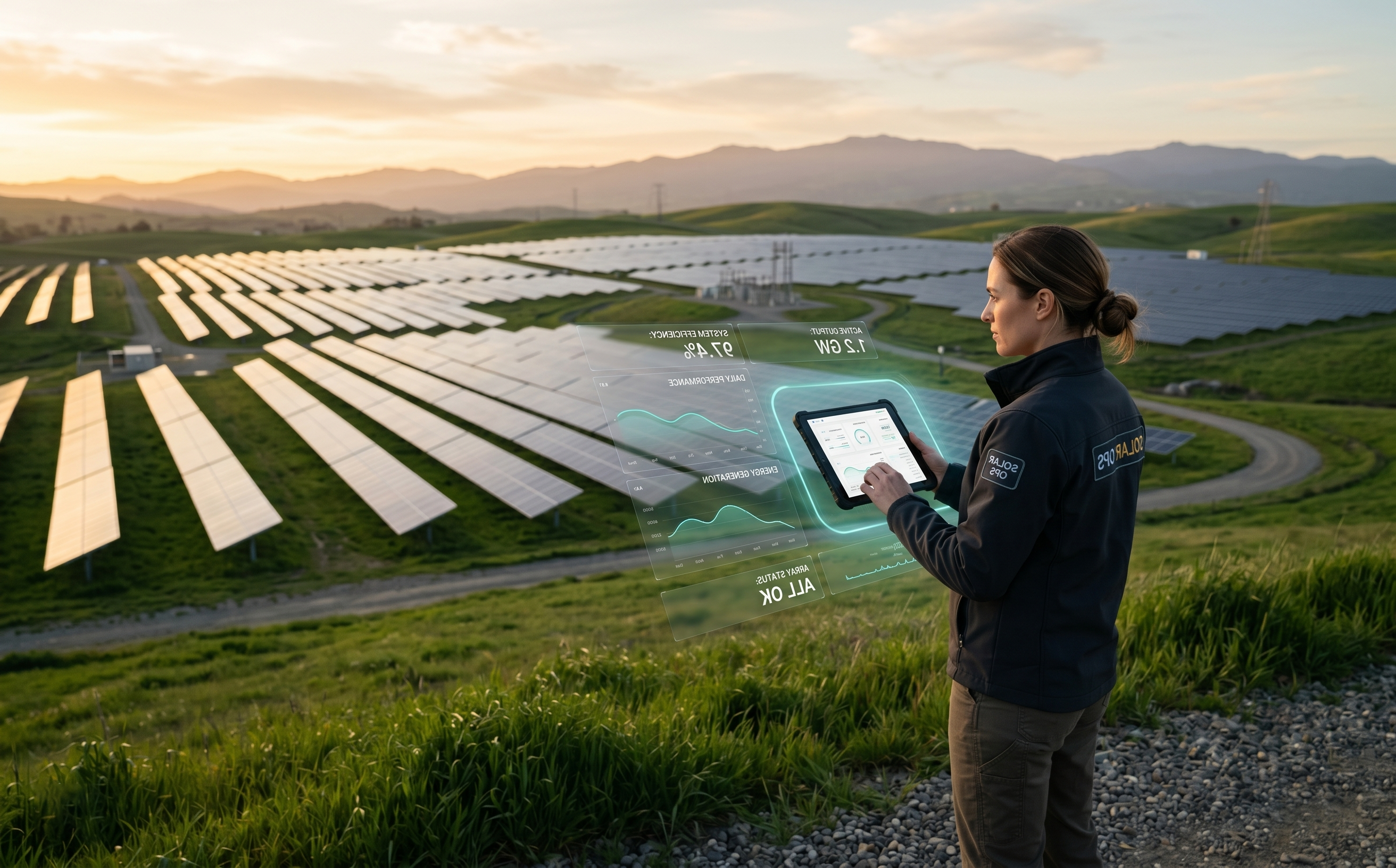 Solar engineers reviewing operations