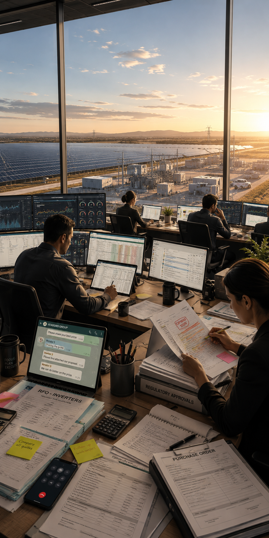 Solar engineers reviewing operations